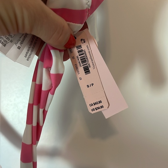 Victoria Secret Bikini Top pink and white size small NWT - Picture 2 of 4